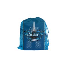 Sport, Surfboard With Water Drops Drawstring Pouch (small) by FantasyWorld7