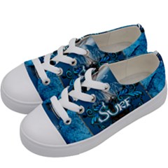 Sport, Surfboard With Water Drops Kids  Low Top Canvas Sneakers by FantasyWorld7