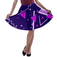 Purple Blue Geometric Pattern A-line Skater Skirt by HermanTelo