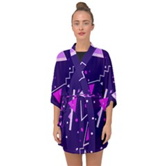 Purple Blue Geometric Pattern Half Sleeve Chiffon Kimono by HermanTelo