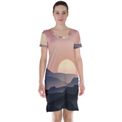 Sunset Sky Sun Graphics Short Sleeve Nightdress by HermanTelo