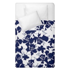 Navy & White Floral Design Duvet Cover Double Side (single Size) by WensdaiAmbrose