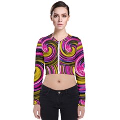 Swirl Vortex Motion Pink Yellow Long Sleeve Zip Up Bomber Jacket by HermanTelo