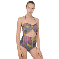 Abstract Colorful Background Grey Scallop Top Cut Out Swimsuit by Bajindul