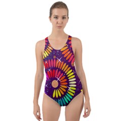 Abstract Background Spiral Colorful Cut-out Back One Piece Swimsuit by Bajindul