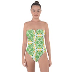 Green Pattern Retro Wallpaper Tie Back One Piece Swimsuit by Bajindul