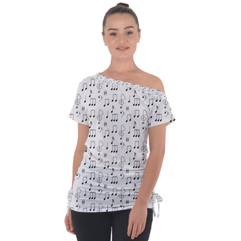 Music Notes Background Wallpaper Tie-up Tee by Bajindul