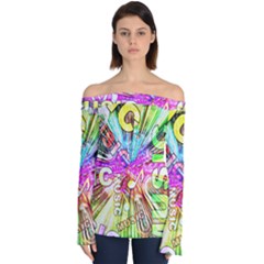 Music Abstract Sound Colorful Off Shoulder Long Sleeve Top by Bajindul