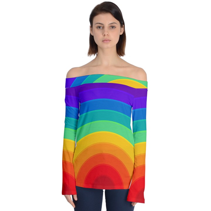 Rainbow Background Colorful Off Shoulder Long Sleeve Top