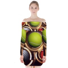 Sport Ball Tennis Golf Football Long Sleeve Off Shoulder Dress by Bajindul