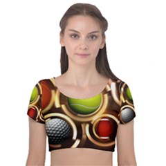 Sport Ball Tennis Golf Football Velvet Short Sleeve Crop Top  by Bajindul