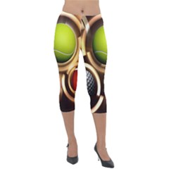 Sport Ball Tennis Golf Football Lightweight Velour Capri Leggings  by Bajindul