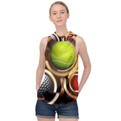 Sport Ball Tennis Golf Football High Neck Satin Top by Bajindul