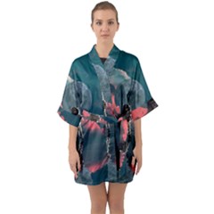 Astronaut Moon Space Planet Quarter Sleeve Kimono Robe by Pakrebo