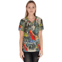 Texture Art Decoration Abstract Bird Nature Women s V-neck Scrub Top by Pakrebo