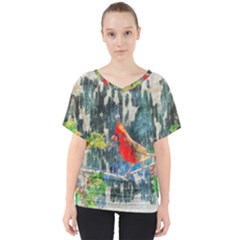 Texture Art Decoration Abstract Bird Nature V-neck Dolman Drape Top by Pakrebo