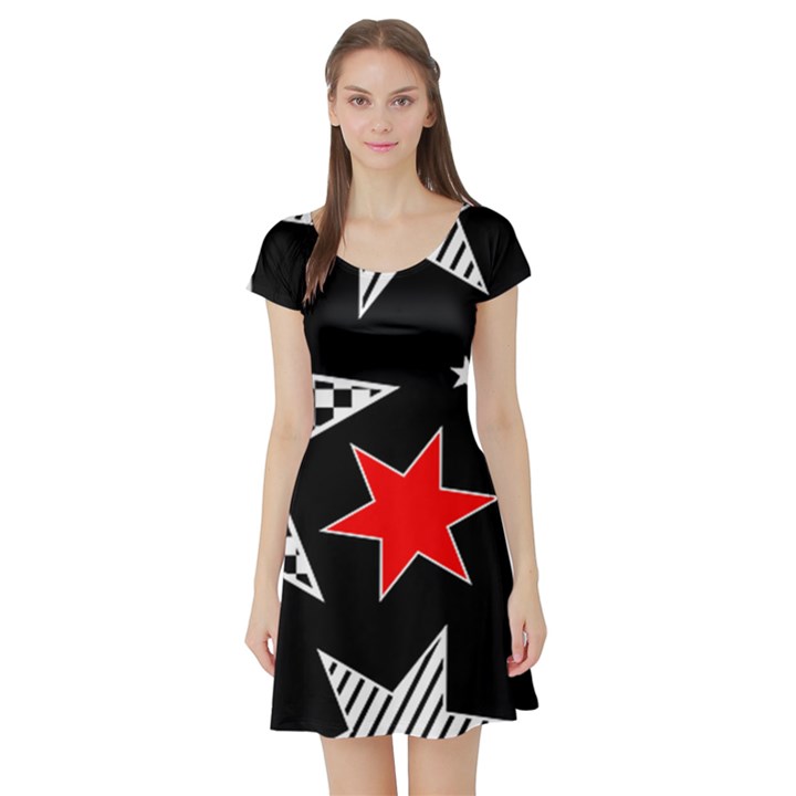 Questioning Anything - Star Design Short Sleeve Skater Dress