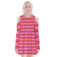 Love Sick - Bubblegum Pink Stripes Velvet Long Sleeve Shoulder Cutout Dress by WensdaiAmbrose