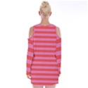 Love Sick - Bubblegum Pink Stripes Velvet Long Sleeve Shoulder Cutout Dress View2