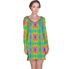 Groovy Purple Green Blue Orange Square Pattern Long Sleeve Nightdress by BrightVibesDesign