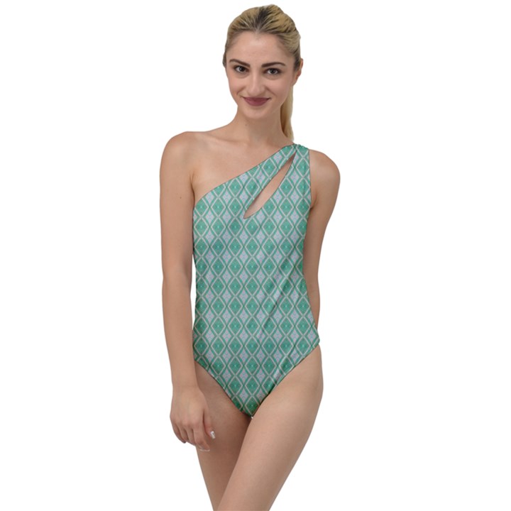 Argyle Light Green Pattern To One Side Swimsuit