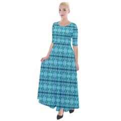 Cute Flowers Vines Pattern Pastel Turquoise Half Sleeves Maxi Dress by BrightVibesDesign