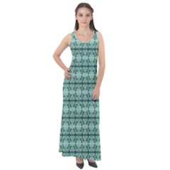 Cute Flowers Vines Pattern Pastel Green Sleeveless Velour Maxi Dress by BrightVibesDesign