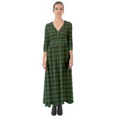 Argyle Dark Green Brown Pattern Button Up Boho Maxi Dress by BrightVibesDesign