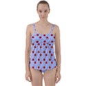 Kawaii Cherries Blue Pattern Twist Front Tankini Set View1