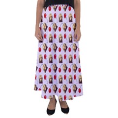 Doll And Cherries Pattern Flared Maxi Skirt by snowwhitegirl