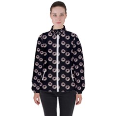 Kawaii Dougnut Black Pattern Women s High Neck Windbreaker by snowwhitegirl