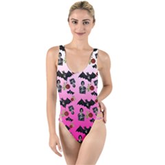 Pink Gradient Bat Pattern High Leg Strappy Swimsuit by snowwhitegirl