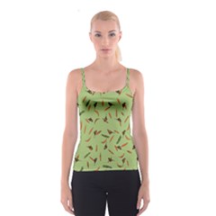 Birds And Leaves Apple Green Burnt Orange Spaghetti Strap Top by NaturalDesign