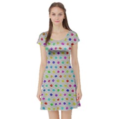 Social Disease - Polka Dot Design Short Sleeve Skater Dress by WensdaiAmbrose