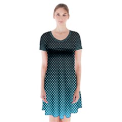 Sharp - Turquoise Halftone Short Sleeve V-neck Flare Dress by WensdaiAmbrose