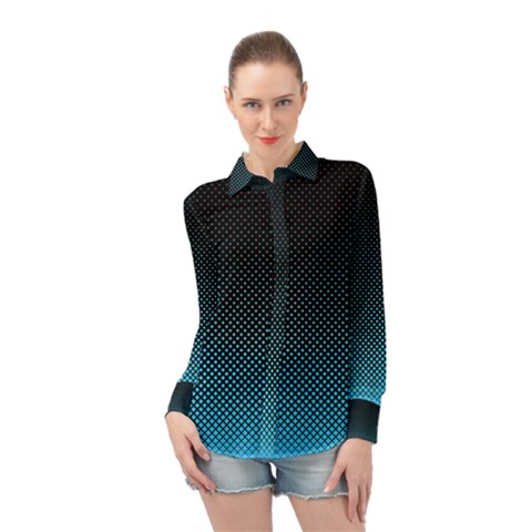 Sharp - Turquoise Halftone Long Sleeve Chiffon Shirt by WensdaiAmbrose