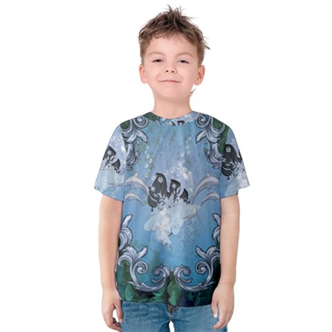 Surfboard With Dolphin Kids  Cotton Tee by FantasyWorld7