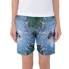 Surfboard With Dolphin Women s Basketball Shorts by FantasyWorld7