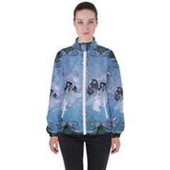 Surfboard With Dolphin Women s High Neck Windbreaker by FantasyWorld7