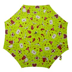 Valentin s Day Love Hearts Pattern Red Pink Green Hook Handle Umbrellas (medium) by EDDArt