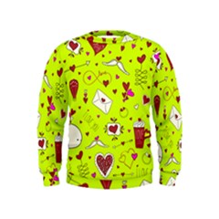 Valentin s Day Love Hearts Pattern Red Pink Green Kids  Sweatshirt by EDDArt