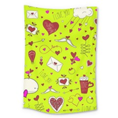 Valentin s Day Love Hearts Pattern Red Pink Green Large Tapestry by EDDArt