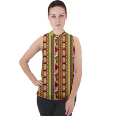 Traditional Africa Border Wallpaper Pattern Colored 4 Mock Neck Chiffon Sleeveless Top by EDDArt