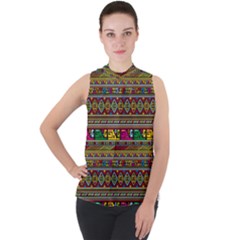 Traditional Africa Border Wallpaper Pattern Colored Mock Neck Chiffon Sleeveless Top by EDDArt