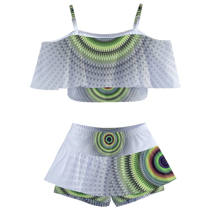 Fractal Mandala White Background Kids  Off Shoulder Skirt Bikini