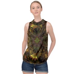 Fractal Flower Fall Gold Colorful High Neck Satin Top by Pakrebo