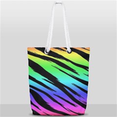 Tiger Rainbow Full Print Rope Handle Tote (small) by ArtistRoseanneJones