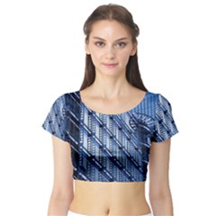 Abstract Architecture Azure Short Sleeve Crop Top by Pakrebo