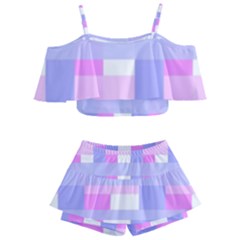 Gingham Checkered Texture Pattern Kids  Off Shoulder Skirt Bikini by Pakrebo