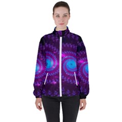 Fractal Spiral Space Galaxy Women s High Neck Windbreaker by Pakrebo